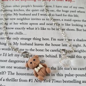 Silver Chain Bookmark with Teddy Bear and Crystal Charms